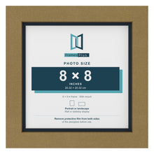 Gold 9 x 9 inch picture frame with a Pacific Blue mount for an 8 x 8 inch photo
