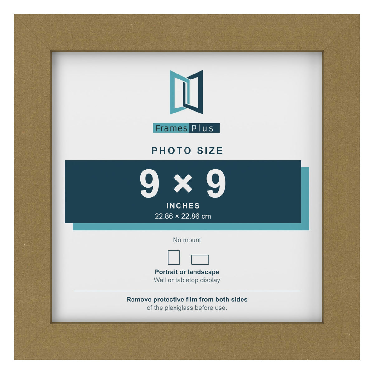 Gold picture frame for a 9 x 9 inch photo