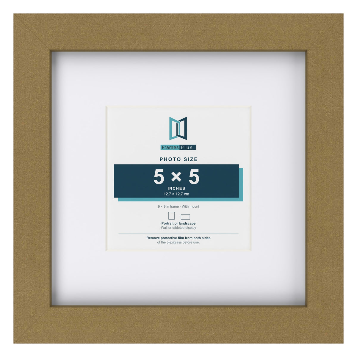 Gold 9 x 9 inch picture frame with a white mount for a 5 x 5 inch photo