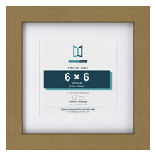 Gold 9 x 9 inch picture frame with a white mount for a 6 x 6 inch photo
