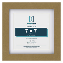 Gold 9 x 9 inch picture frame with a white mount for a 7 x 7 inch photo