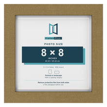 Gold 9 x 9 inch picture frame with a white mount for a 8 x 8 inch photo