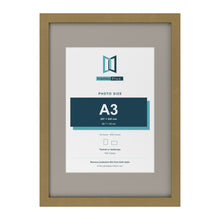 Gold A2 picture frame with a Dawn Grey mount for an A3 photo