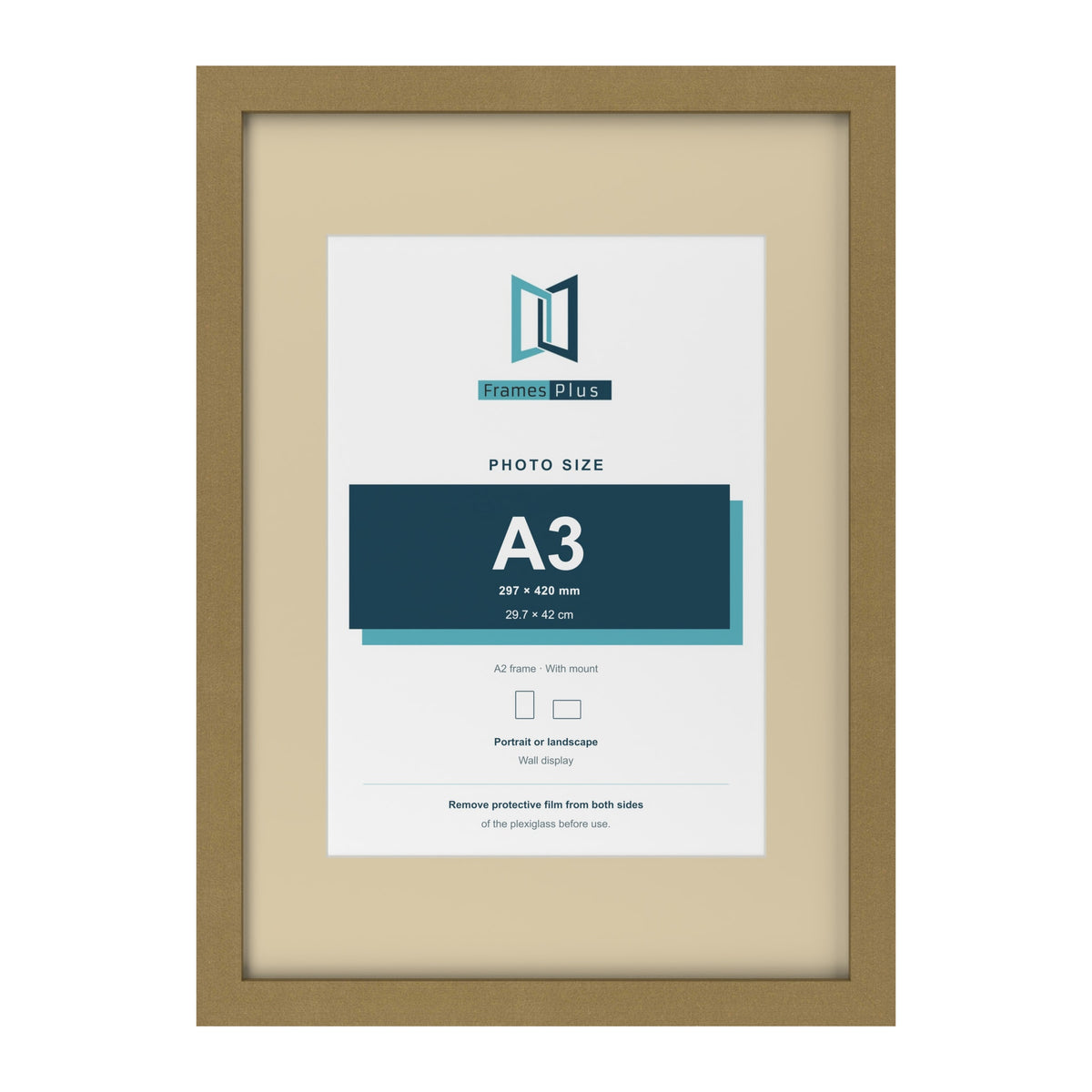 Gold A2 picture frame with an ivory mount for an A3 photo
