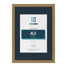 Gold A2 picture frame with a Pacific Blue mount for an A3 photo