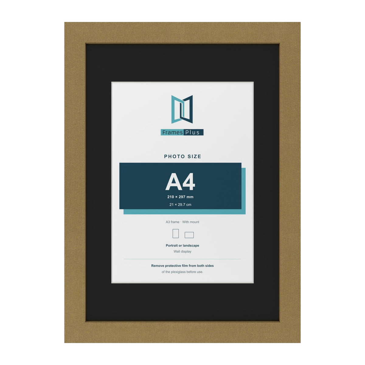 Gold A3 picture frame with a black mount for an A4 photo