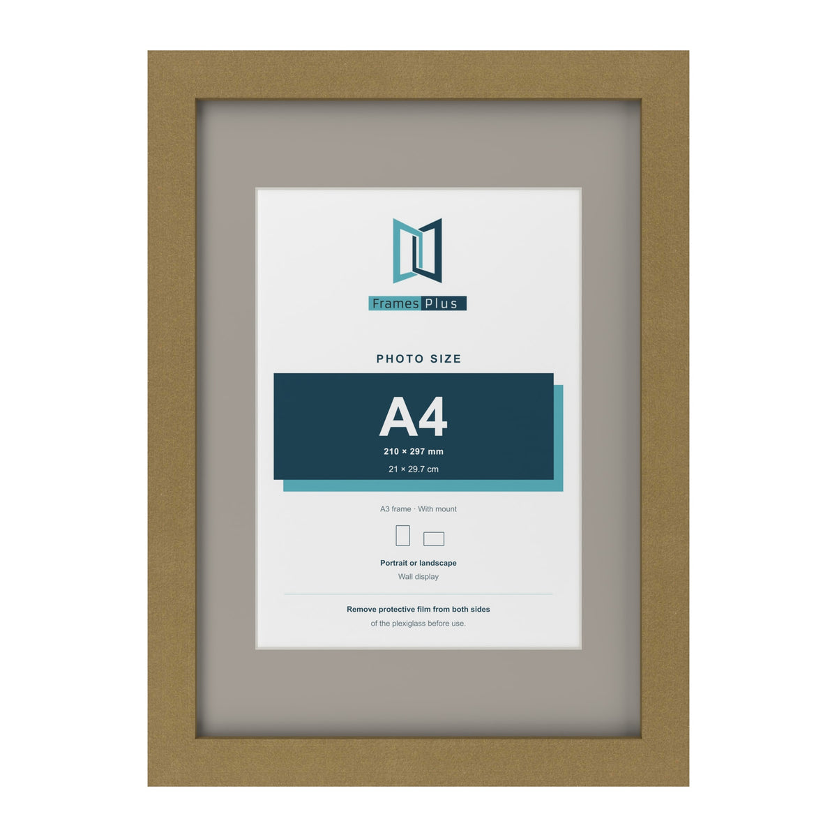 Gold A3 picture frame with a Dawn Grey mount for an A4 photo