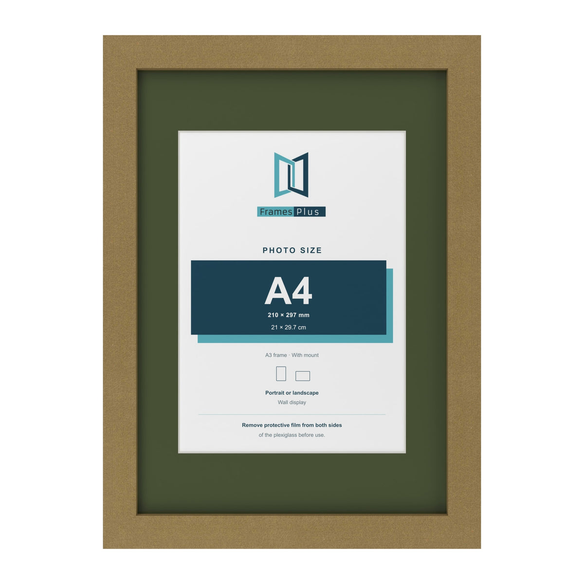Gold A3 picture frame with a green mount for an A4 photo