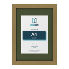 Gold A3 picture frame with a green mount for an A4 photo
