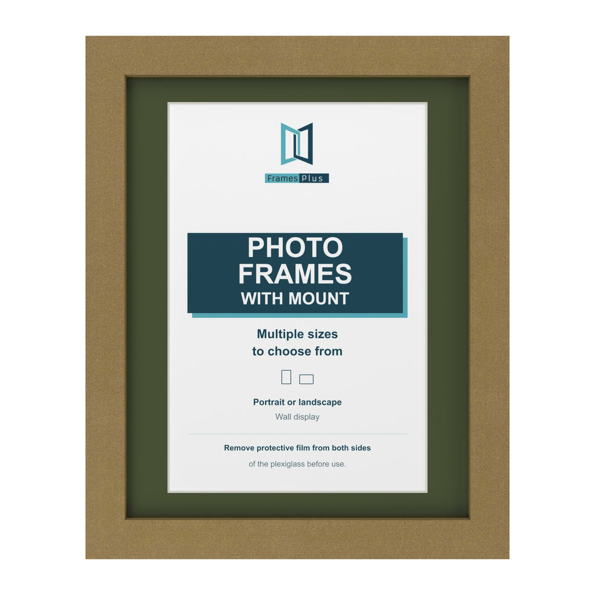 Gold picture frame with a green mount