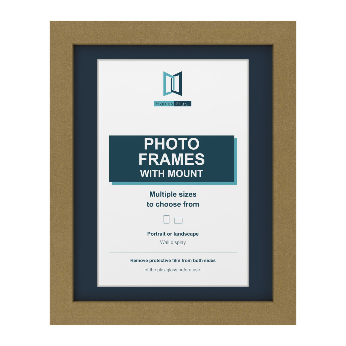 Gold picture frame with a Pacific Blue mount