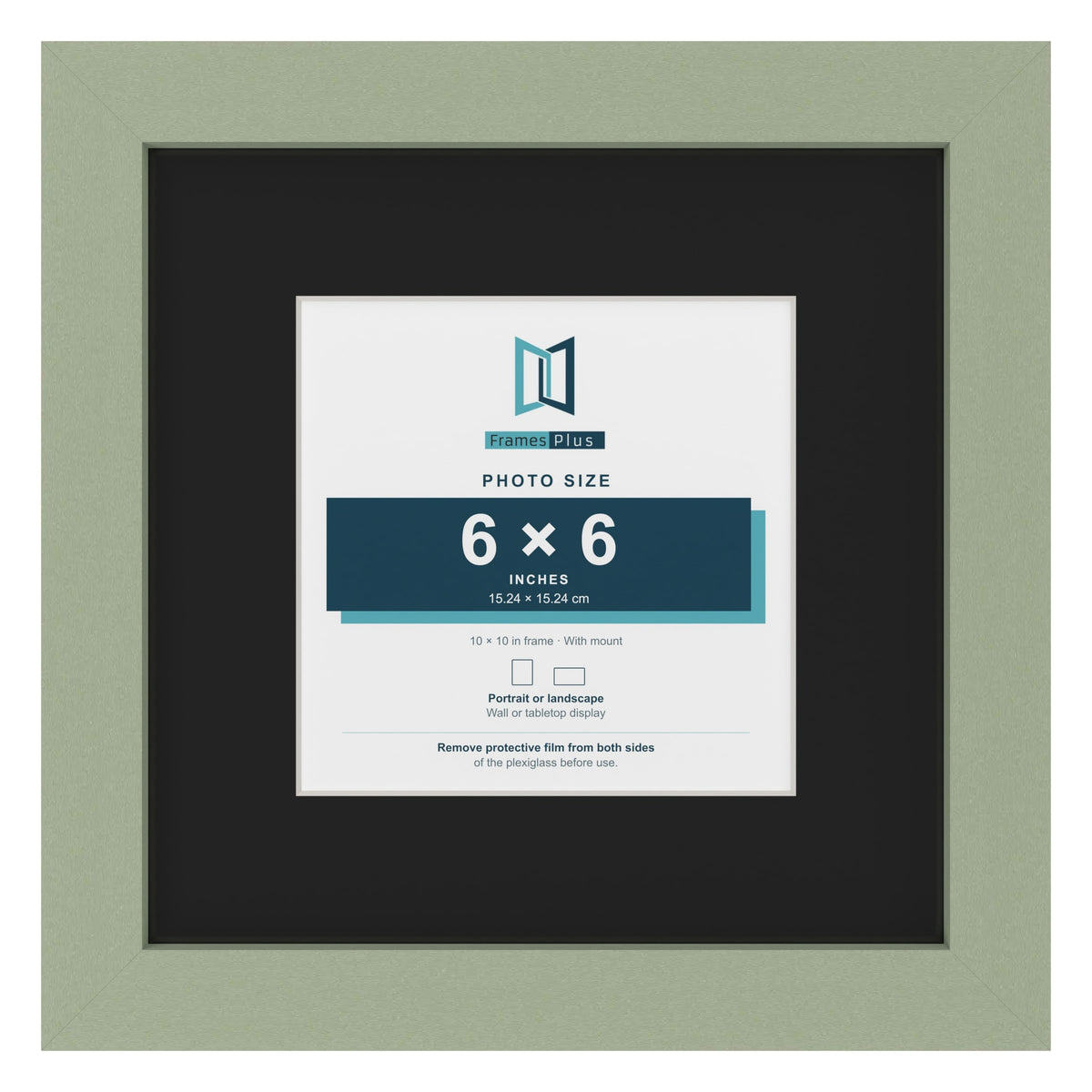 Green 10 x 10 inch picture frame with a black mount for a 6 x 6 inch photo