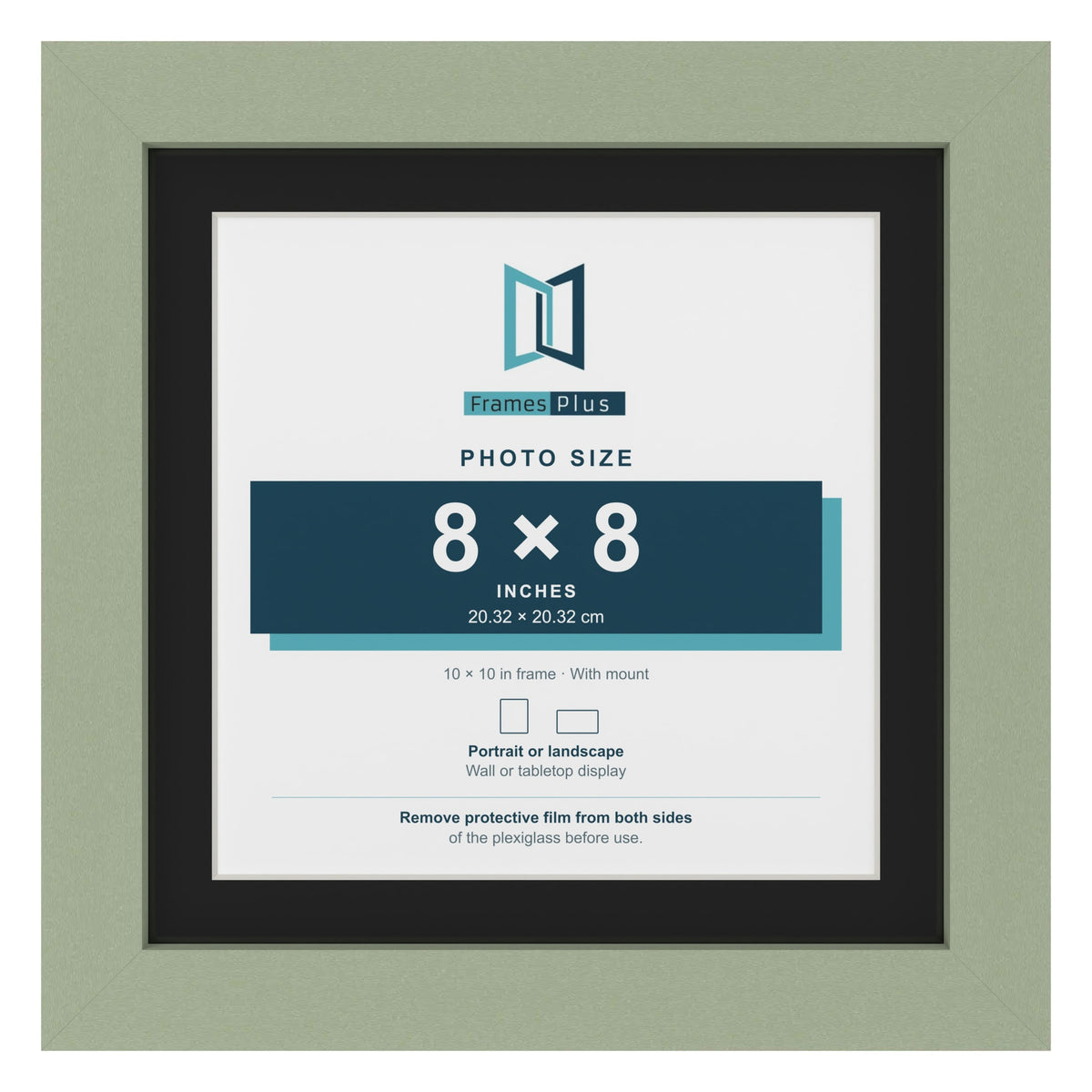 Green 10 x 10 inch picture frame with a black mount for an 8 x 8 inch photo