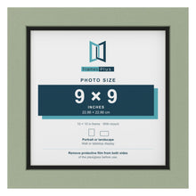 Green 10 x 10 inch picture frame with a black mount for a 9 x 9 inch photo