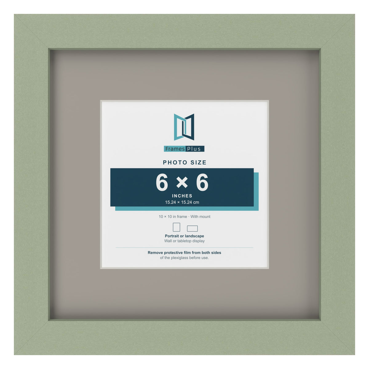 Green 10 x 10 inch picture frame with a Dawn Grey mount for a 6 x 6 inch photo