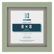 Green 10 x 10 inch picture frame with a Dawn Grey mount for an 8 x 8 inch photo