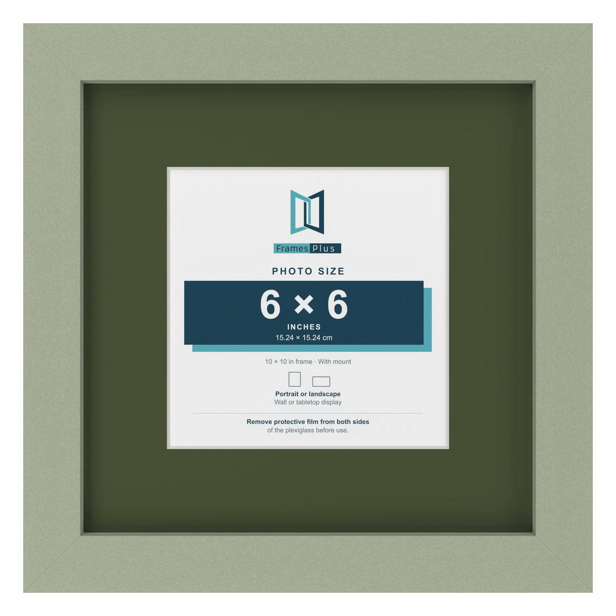 Green 10 x 10 inch picture frame with a green mount for a 6 x 6 inch photo
