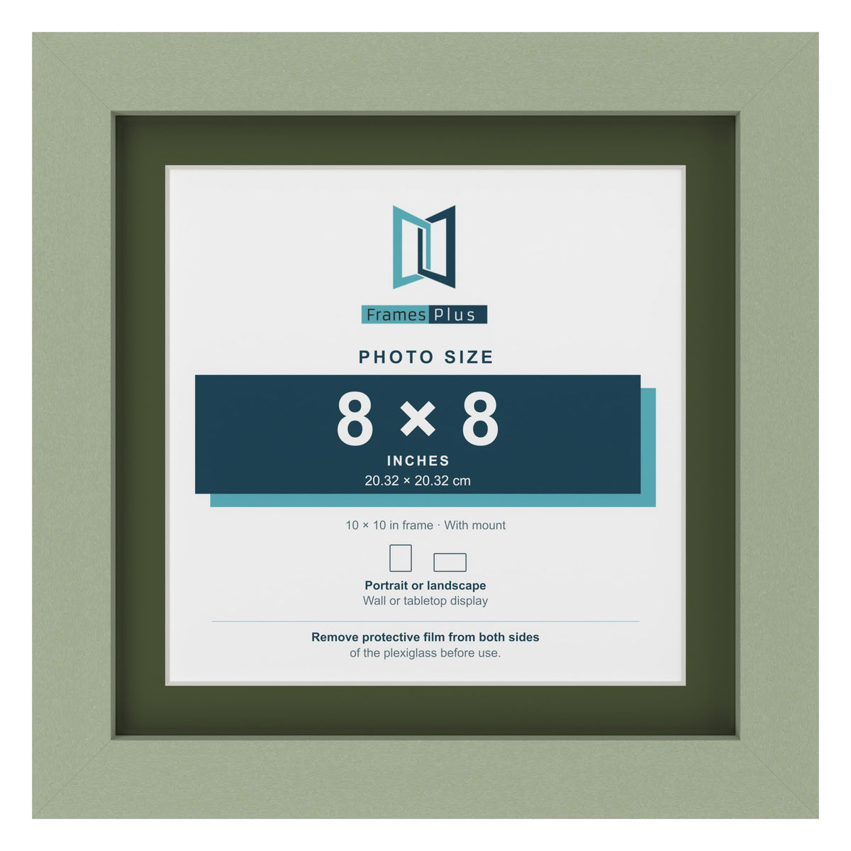Green 10 x 10 inch picture frame with a green mount for an 8 x 8 inch photo