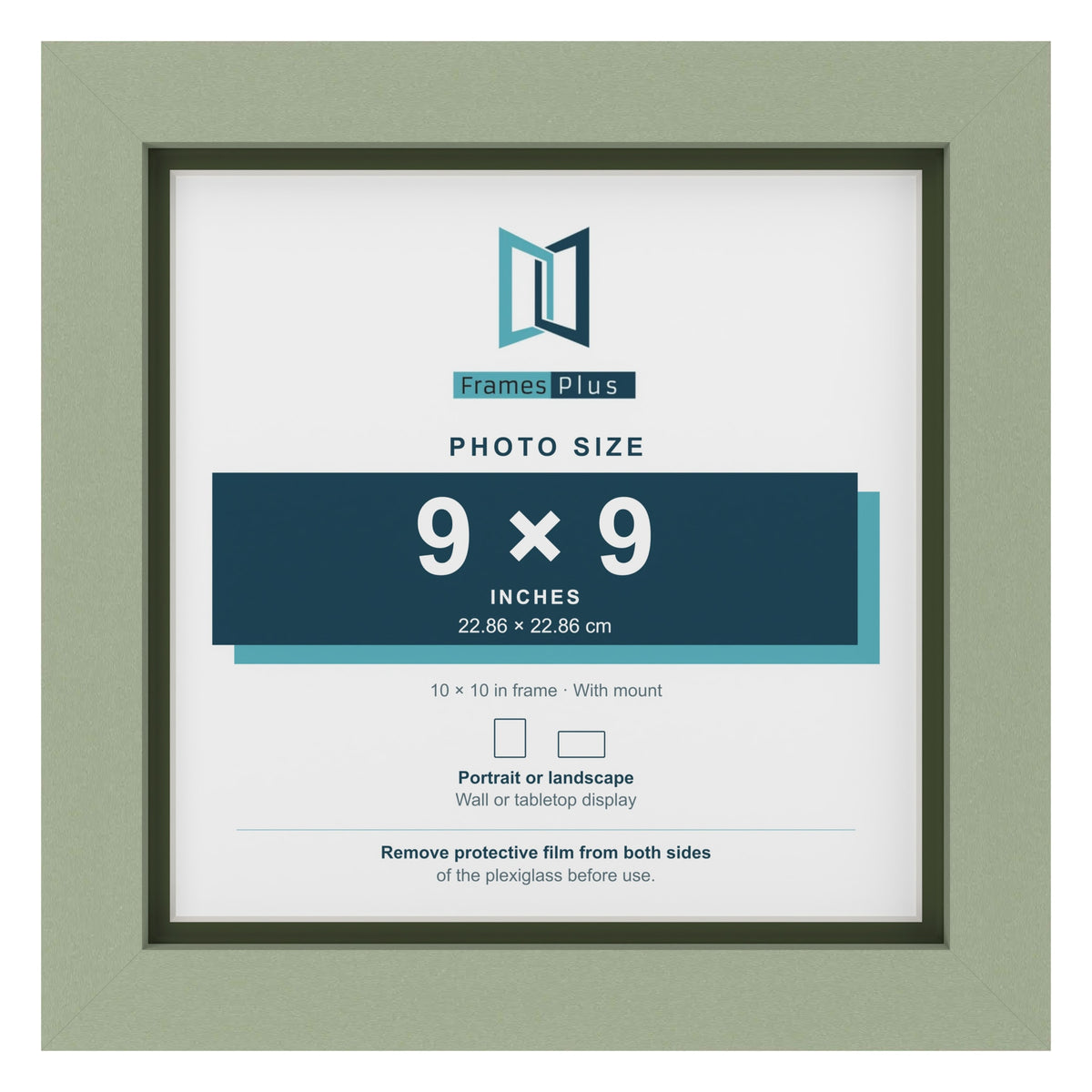 Green 10 x 10 inch picture frame with a green mount for a 9 x 9 inch photo