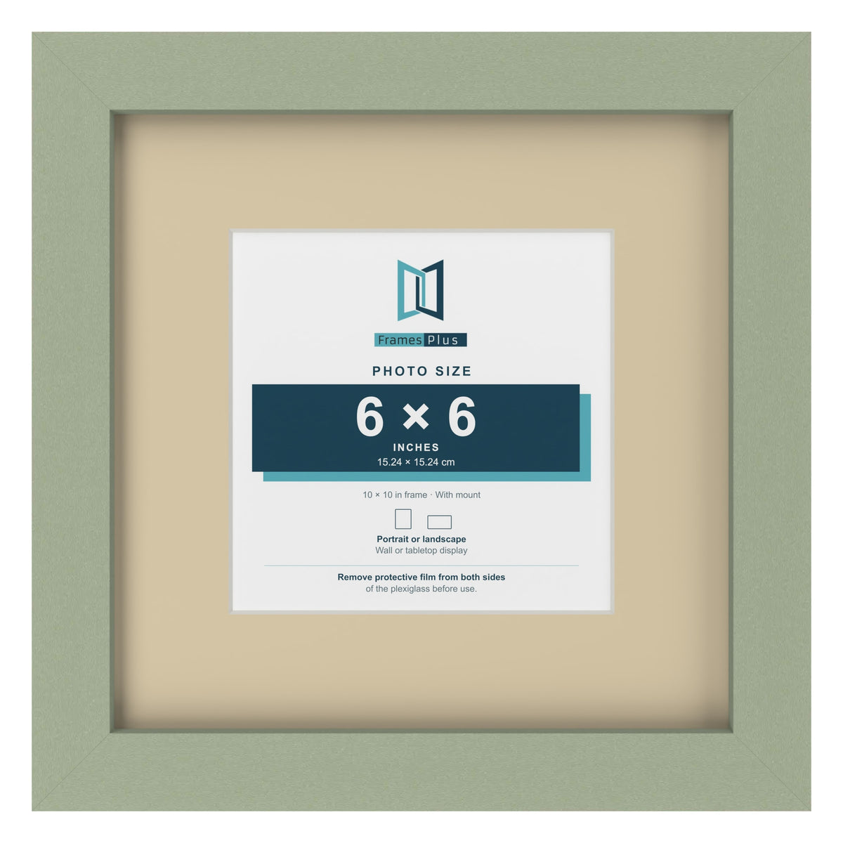 Green 10 x 10 inch picture frame with an ivory mount for a 6 x 6 inch photo