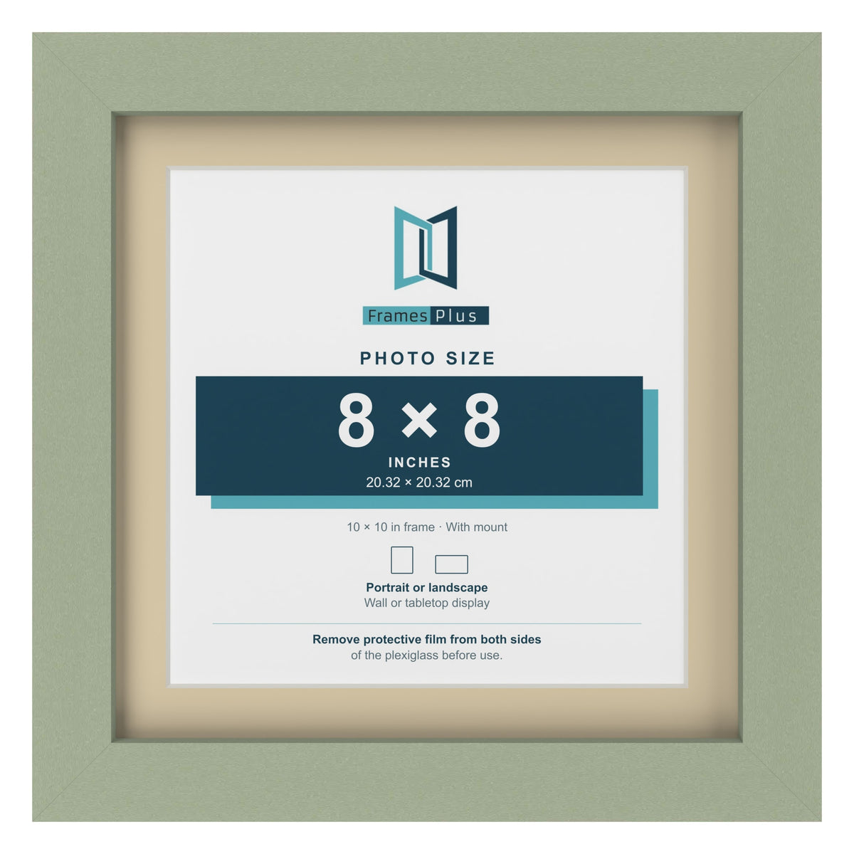 Green 10 x 10 inch picture frame with an ivory mount for an 8 x 8 inch photo