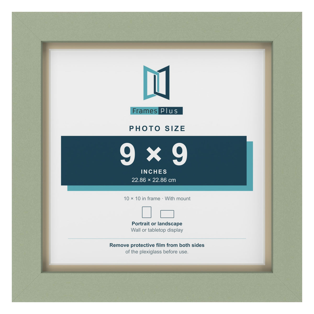 Green 10 x 10 inch picture frame with an ivory mount for a 9 x 9 inch photo