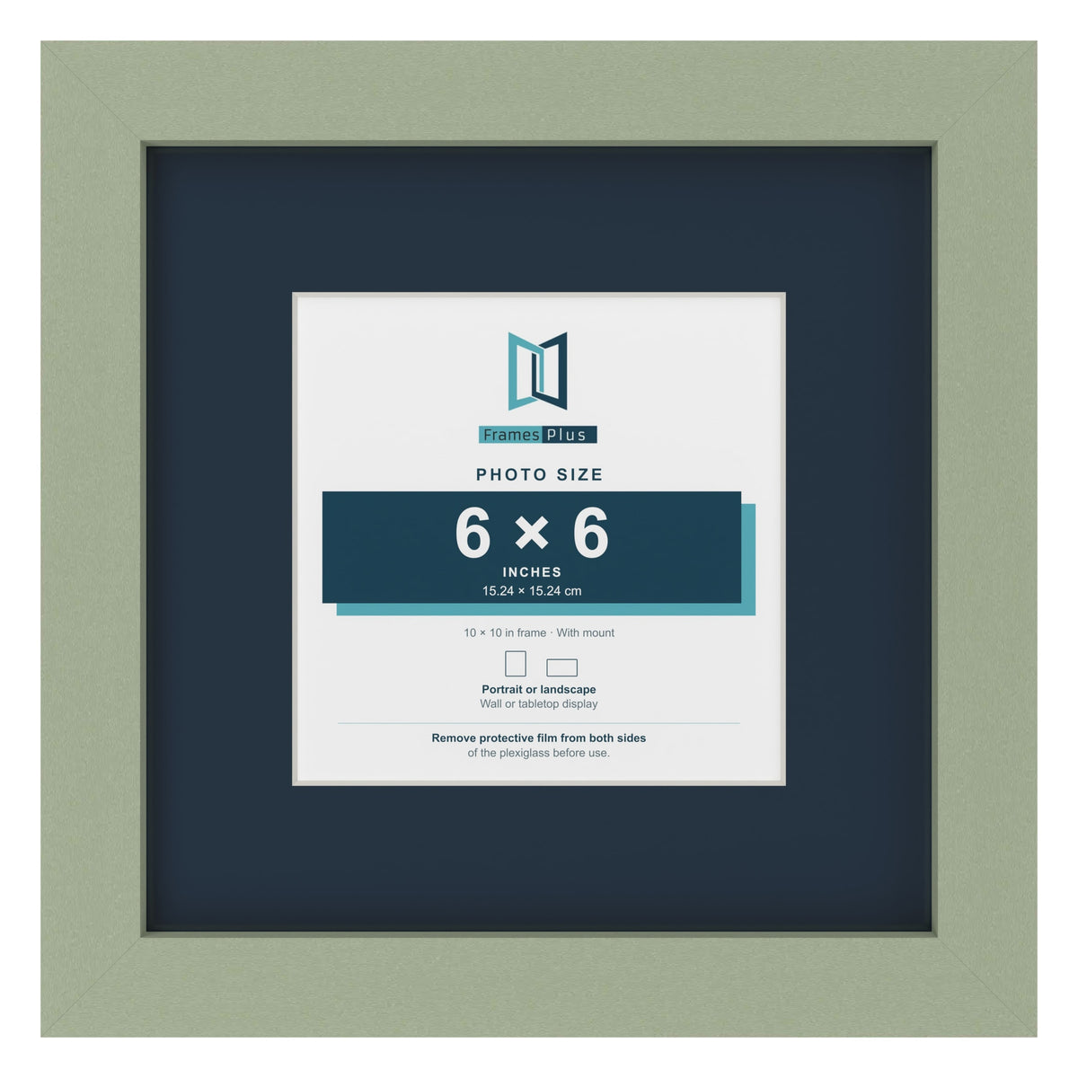 Green 10 x 10 inch picture frame with a Pacific Blue mount for a 6 x 6 inch photo