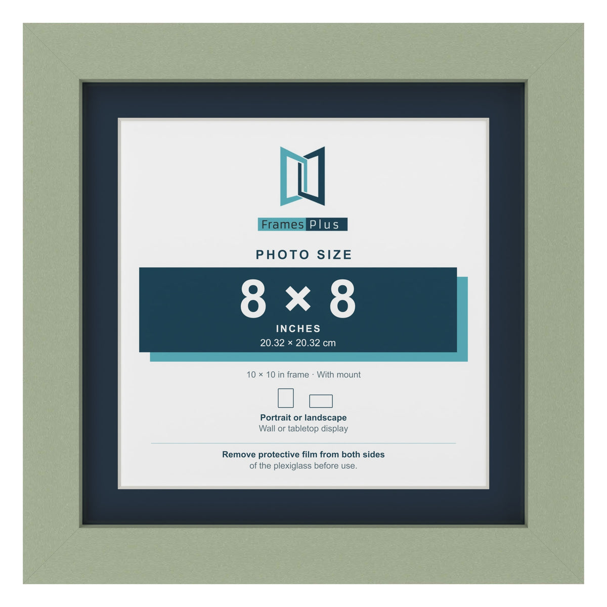 Green 10 x 10 inch picture frame with a Pacific Blue mount for an 8 x 8 inch photo