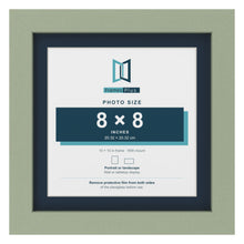 Green 10 x 10 inch picture frame with a Pacific Blue mount for an 8 x 8 inch photo