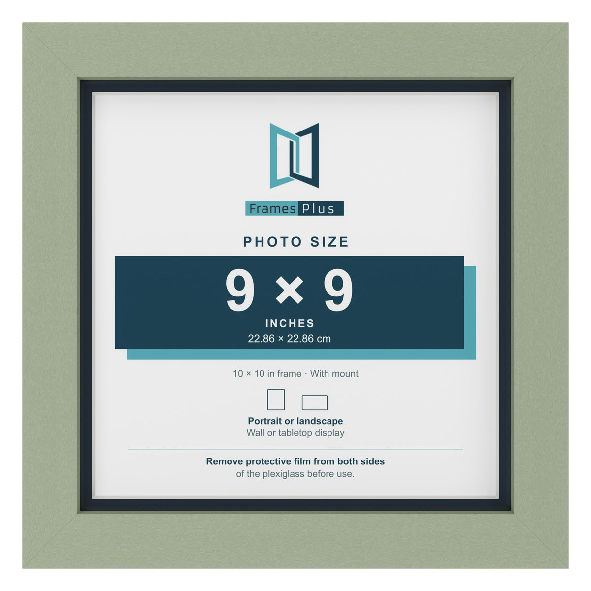 Green 10 x 10 inch picture frame with a Pacific Blue mount for a 9 x 9 inch photo