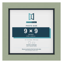 Green 10 x 10 inch picture frame with a Pacific Blue mount for a 9 x 9 inch photo