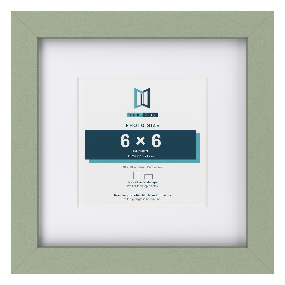 Green 10 x 10 inch picture frame with a white mount for a 6 x 6 inch photo