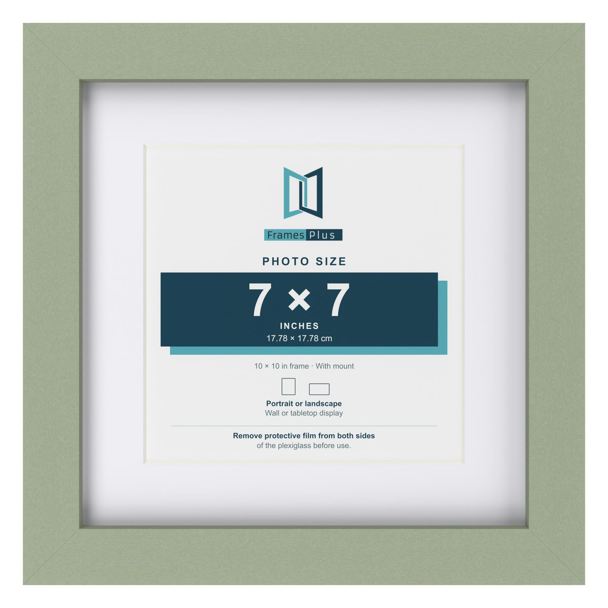 Green 10 x 10 inch picture frame with a white mount for a 7 x 7 inch photo