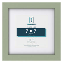 Green 10 x 10 inch picture frame with a white mount for a 7 x 7 inch photo