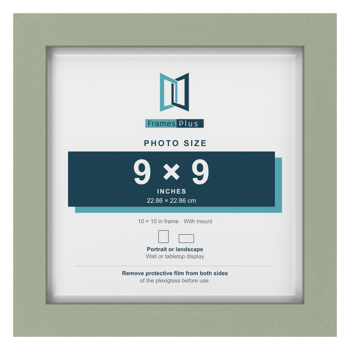 Green 10 x 10 inch picture frame with a white mount for a 9 x 9 inch photo