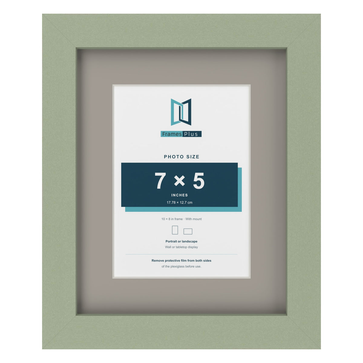 Green 10 x 8 inch picture frame with a Dawn Grey mount for a 7 x 5 inch photo