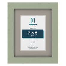 Green 10 x 8 inch picture frame with a Dawn Grey mount for a 7 x 5 inch photo