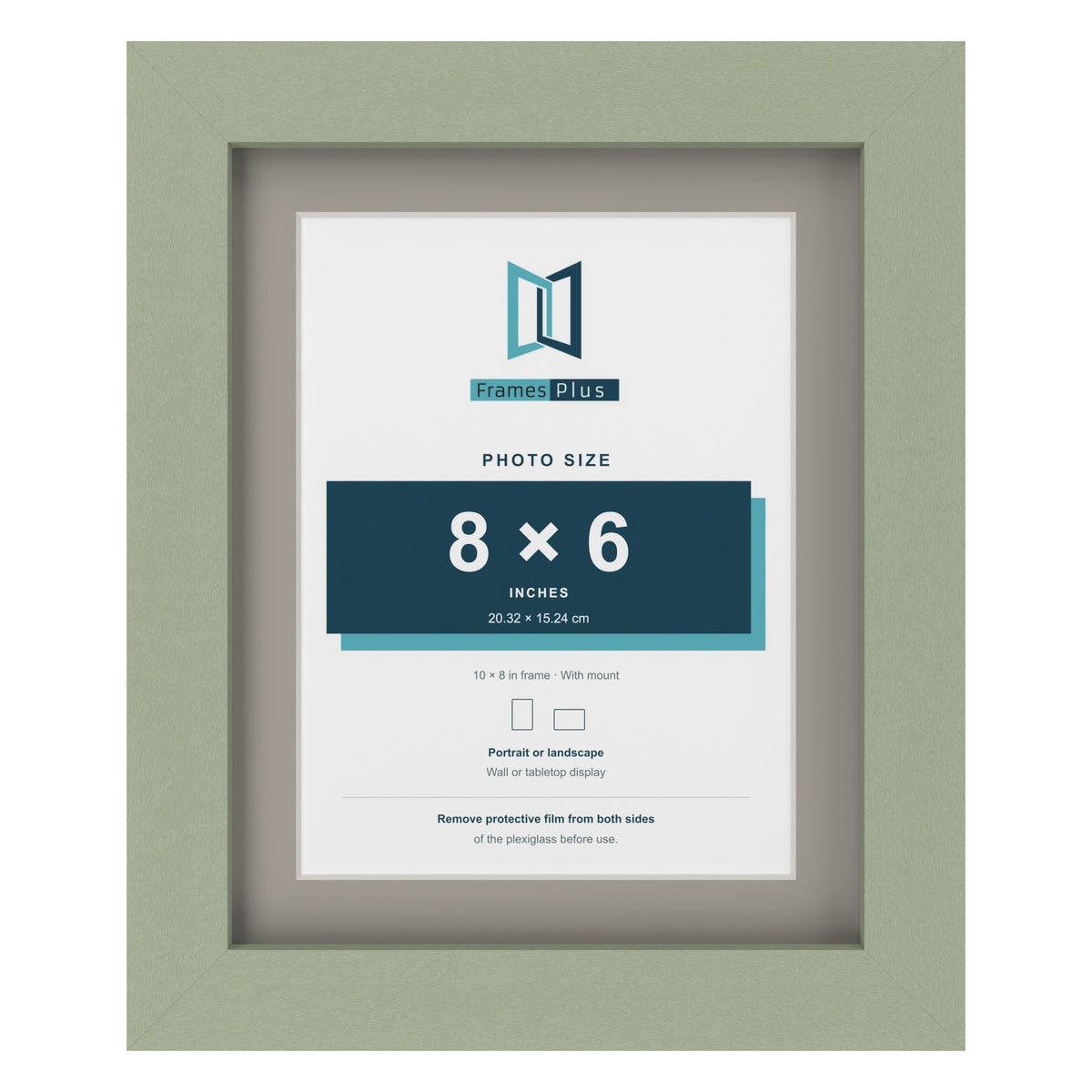 Green 10 x 8 inch picture frame with a Dawn Grey mount for an 8 x 6 inch photo