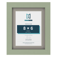Green 10 x 8 inch picture frame with a Dawn Grey mount for an 8 x 6 inch photo