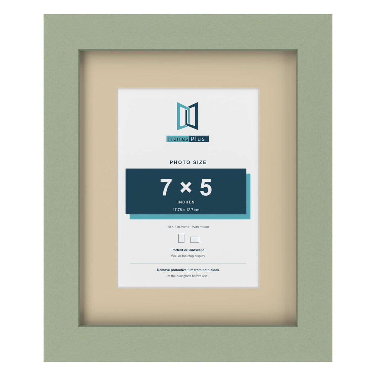 Green 10 x 8 inch picture frame with an ivory mount for a 7 x 5 inch photo