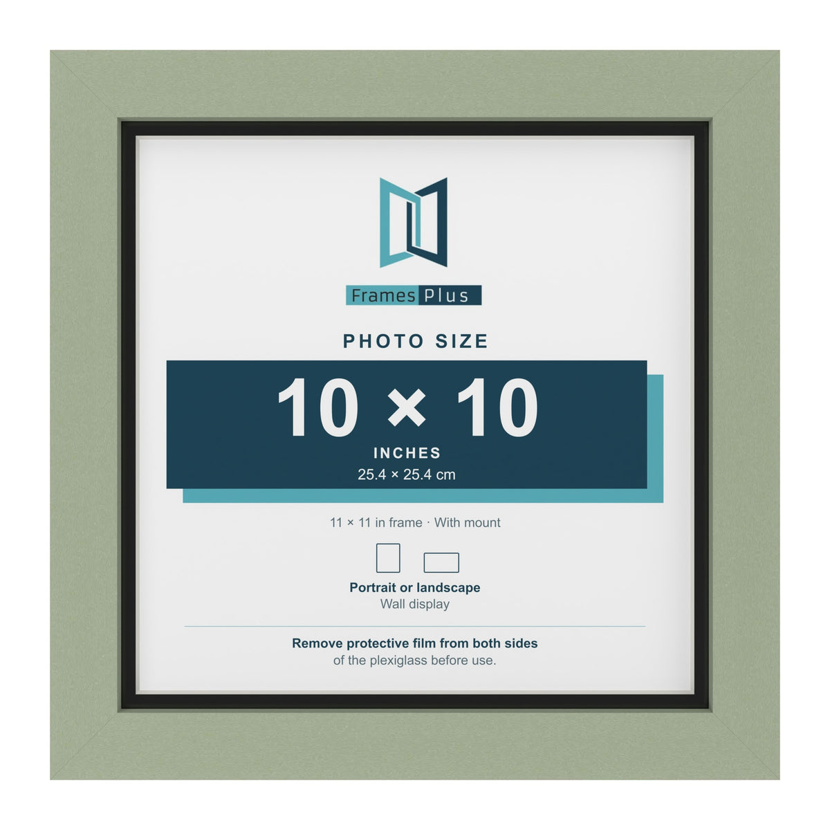 Green 11 x 11 inch picture frame with a black mount for a 10 x 10 inch photo