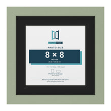 Green 11 x 11 inch picture frame with a black mount for an 8 x 8 inch photo