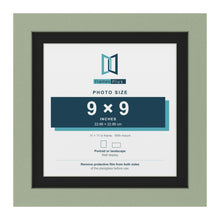 Green 11 x 11 inch picture frame with a black mount for a 9 x 9 inch photo