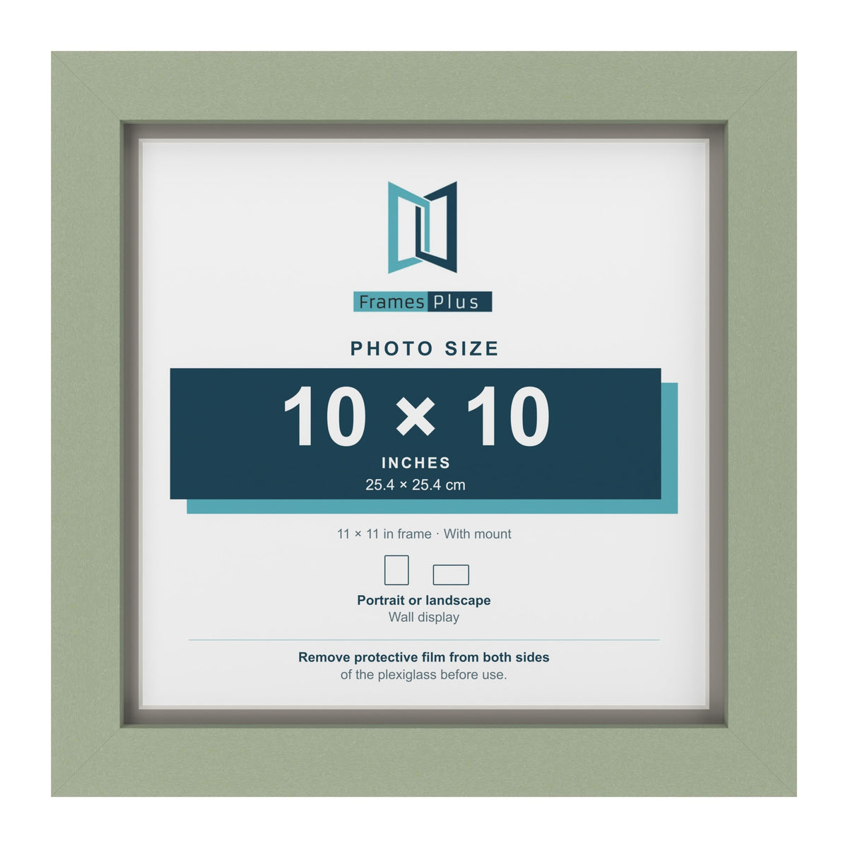 Green 11 x 11 inch picture frame with a Dawn Grey mount for a 10 x 10 inch photo