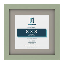 Green 11 x 11 inch picture frame with a Dawn Grey mount for an 8 x 8 inch photo