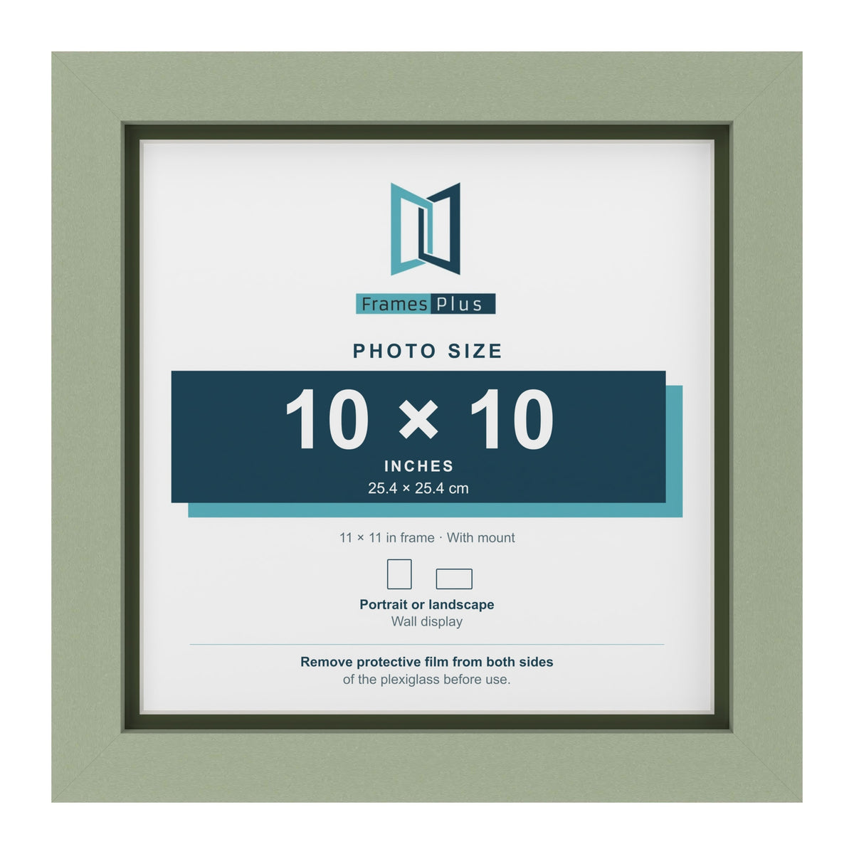 Green 11 x 11 inch picture frame with a green mount for a 10 x 10 inch photo