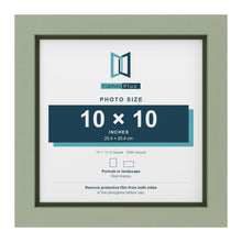 Green 11 x 11 inch picture frame with a green mount for a 10 x 10 inch photo