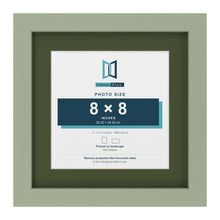 Green 11 x 11 inch picture frame with a green mount for an 8 x 8 inch photo