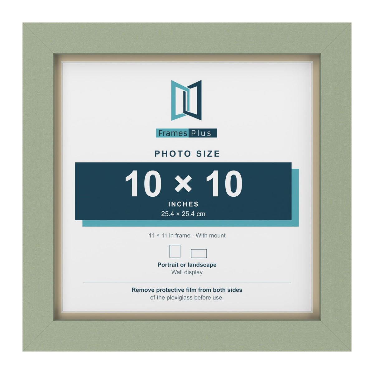 Green 11 x 11 inch picture frame with an ivory mount for a 10 x 10 inch photo