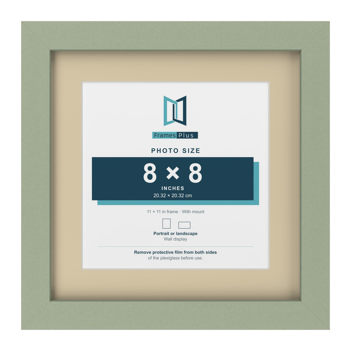 Green 11 x 11 inch picture frame with an ivory mount for an 8 x 8 inch photo